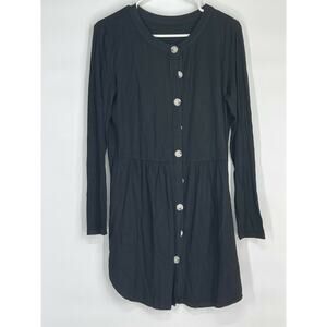 New Women's Tunic Button Front Black Long Sleeve Pockets Stretch Size Medium